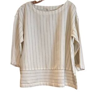 Women's Eileen Fisher Cream & Black Stripe 3/4 Sleeve Top, Size Small, EUC